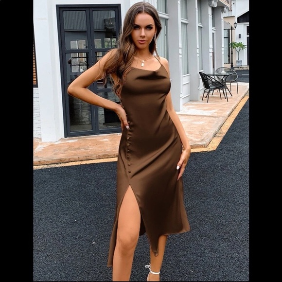 Coffee brown/ Satin cami dress - Picture 2 of 4